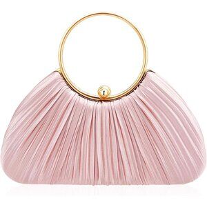 Women's Pink Pleated Evening Luxury Party Prom Wedding Dinner Clutch Chain Bag